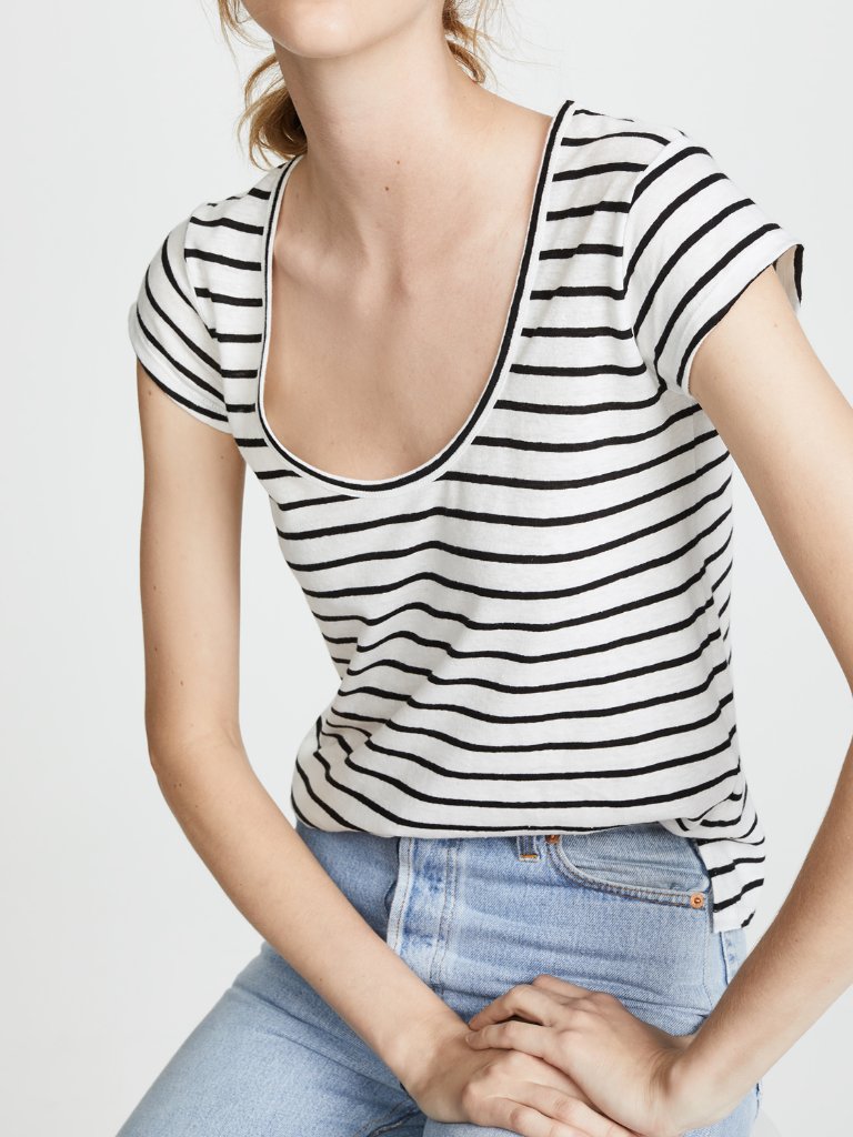 Nwt Theory Easy U Navigate Stripe Linen Cotton Tee T-Shirt Size P(Xs), S $140